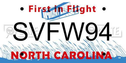 SVFW94 North Carolina License Plate