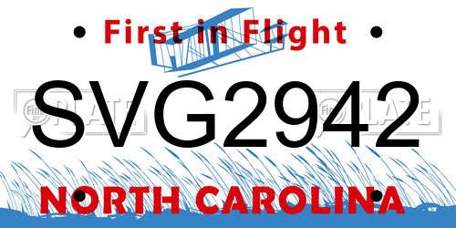 SVG2942 North Carolina License Plate