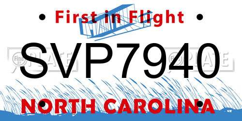 SVP7940 North Carolina License Plate