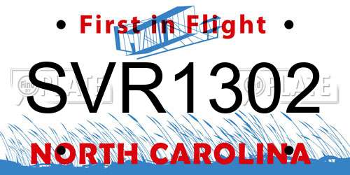 SVR1302 North Carolina License Plate