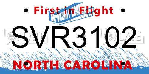 SVR3102 North Carolina License Plate