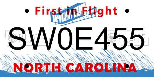 SW0E455 North Carolina License Plate