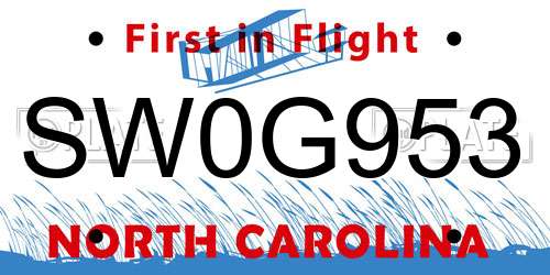 SW0G953 North Carolina License Plate
