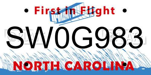 SW0G983 North Carolina License Plate