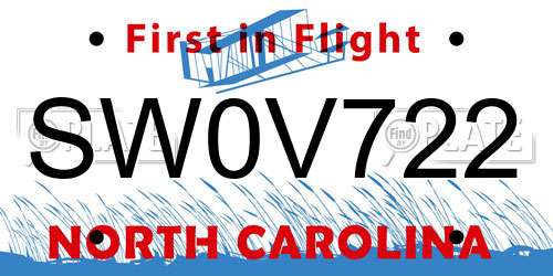 SW0V722 North Carolina License Plate
