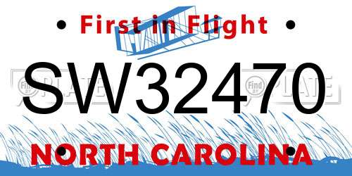 SW32470 North Carolina License Plate