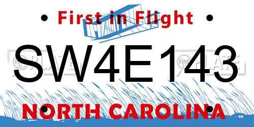 SW4E143 North Carolina License Plate