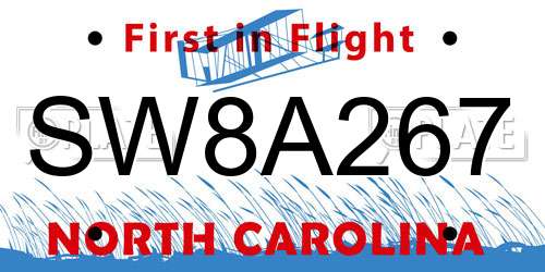 SW8A267 North Carolina License Plate