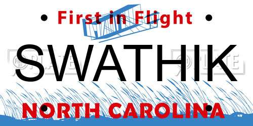 SWATHIK North Carolina License Plate