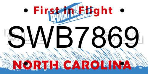 SWB7869 North Carolina License Plate