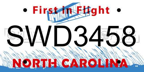 SWD3458 North Carolina License Plate