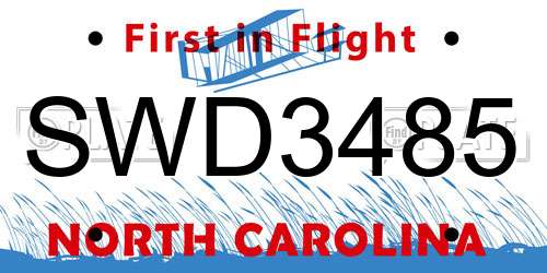 SWD3485 North Carolina License Plate