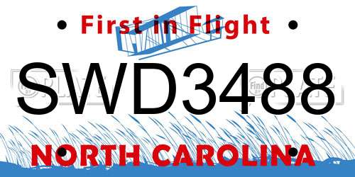 SWD3488 North Carolina License Plate