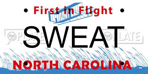 SWEAT North Carolina License Plate