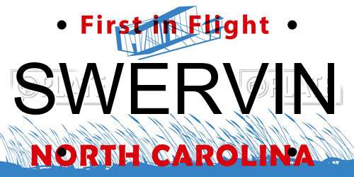 SWERVIN North Carolina License Plate