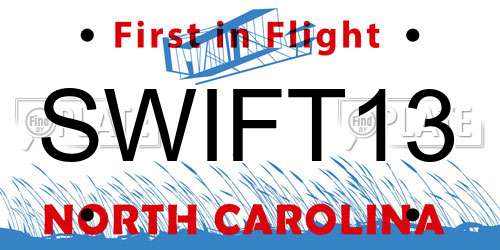 SWIFT13 North Carolina License Plate