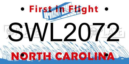 SWL2072 North Carolina License Plate