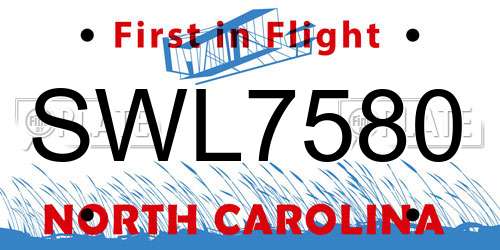 SWL7580 North Carolina License Plate