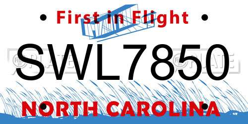 SWL7850 North Carolina License Plate