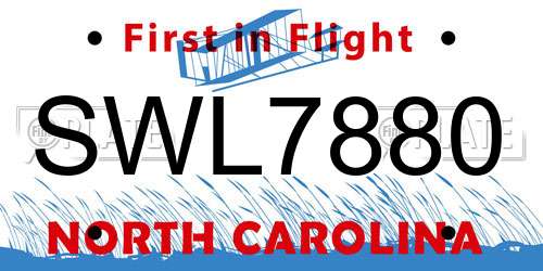 SWL7880 North Carolina License Plate