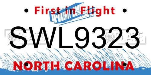 SWL9323 North Carolina License Plate