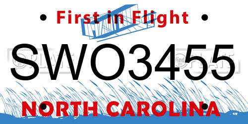 SWO3455 North Carolina License Plate