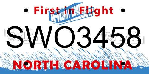 SWO3458 North Carolina License Plate
