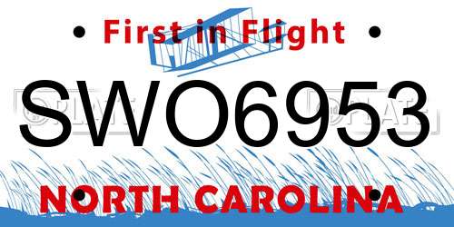 SWO6953 North Carolina License Plate