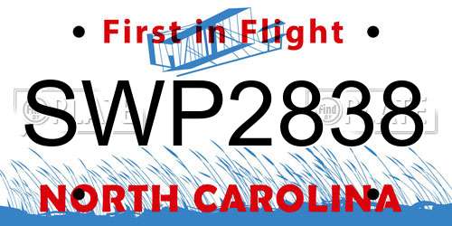 SWP2838 North Carolina License Plate