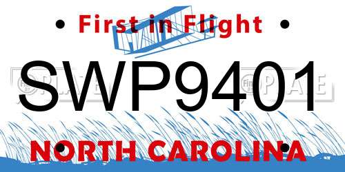 SWP9401 North Carolina License Plate