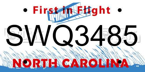 SWQ3485 North Carolina License Plate