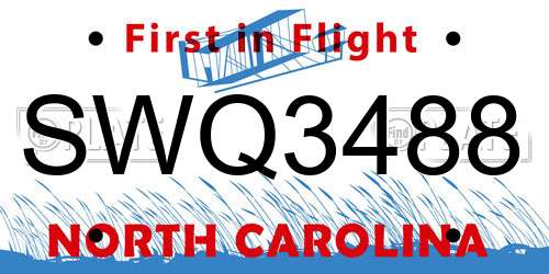SWQ3488 North Carolina License Plate