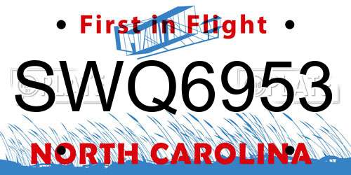 SWQ6953 North Carolina License Plate