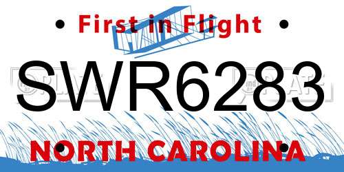 SWR6283 North Carolina License Plate