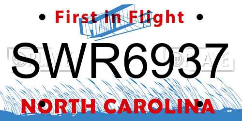 SWR6937 North Carolina License Plate