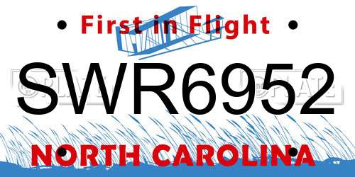 SWR6952 North Carolina License Plate