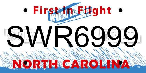 SWR6999 North Carolina License Plate