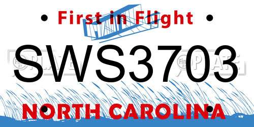 SWS3703 North Carolina License Plate