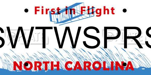 SWTWSPRS North Carolina License Plate