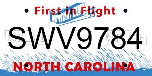SWV9784 North Carolina License Plate