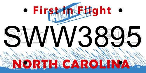 SWW3895 North Carolina License Plate
