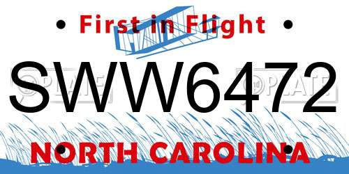 SWW6472 North Carolina License Plate