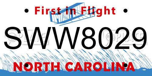 SWW8029 North Carolina License Plate