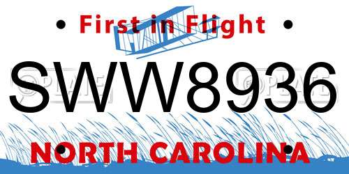 SWW8936 North Carolina License Plate