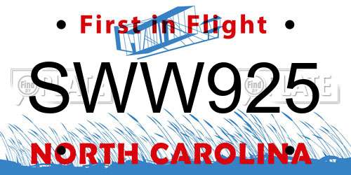 SWW925 North Carolina License Plate