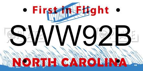 SWW92B North Carolina License Plate