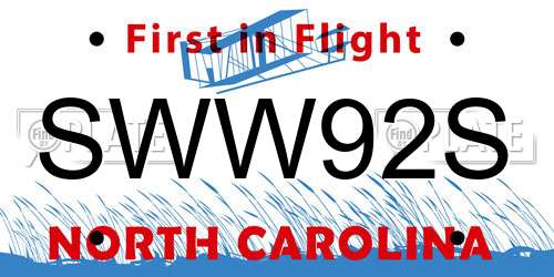 SWW92S North Carolina License Plate