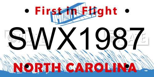 SWX1987 North Carolina License Plate