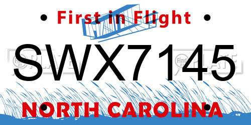 SWX7145 North Carolina License Plate