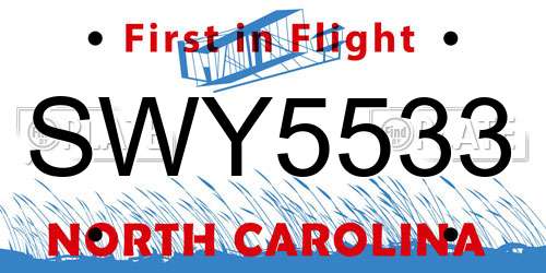 SWY5533 North Carolina License Plate